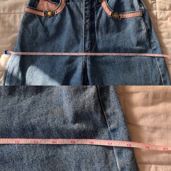 Vintage Cache High Waisted Blue Jeans with Pink Leather Accents 6 - Picture 13 of 16